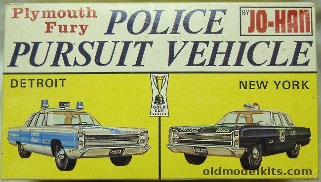 Jo-Han 1/25 1968 Plymouth Fury Four Door Sedan Police Pursuit Vehicle Detroit / New York / Los Angeles / Chicago / Factory Stock, GC-1300-200 plastic model kit